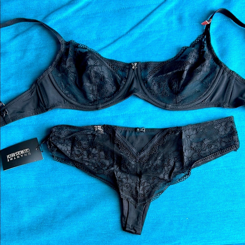 Georges Rech Black Lace Bra and 2 Panties Set